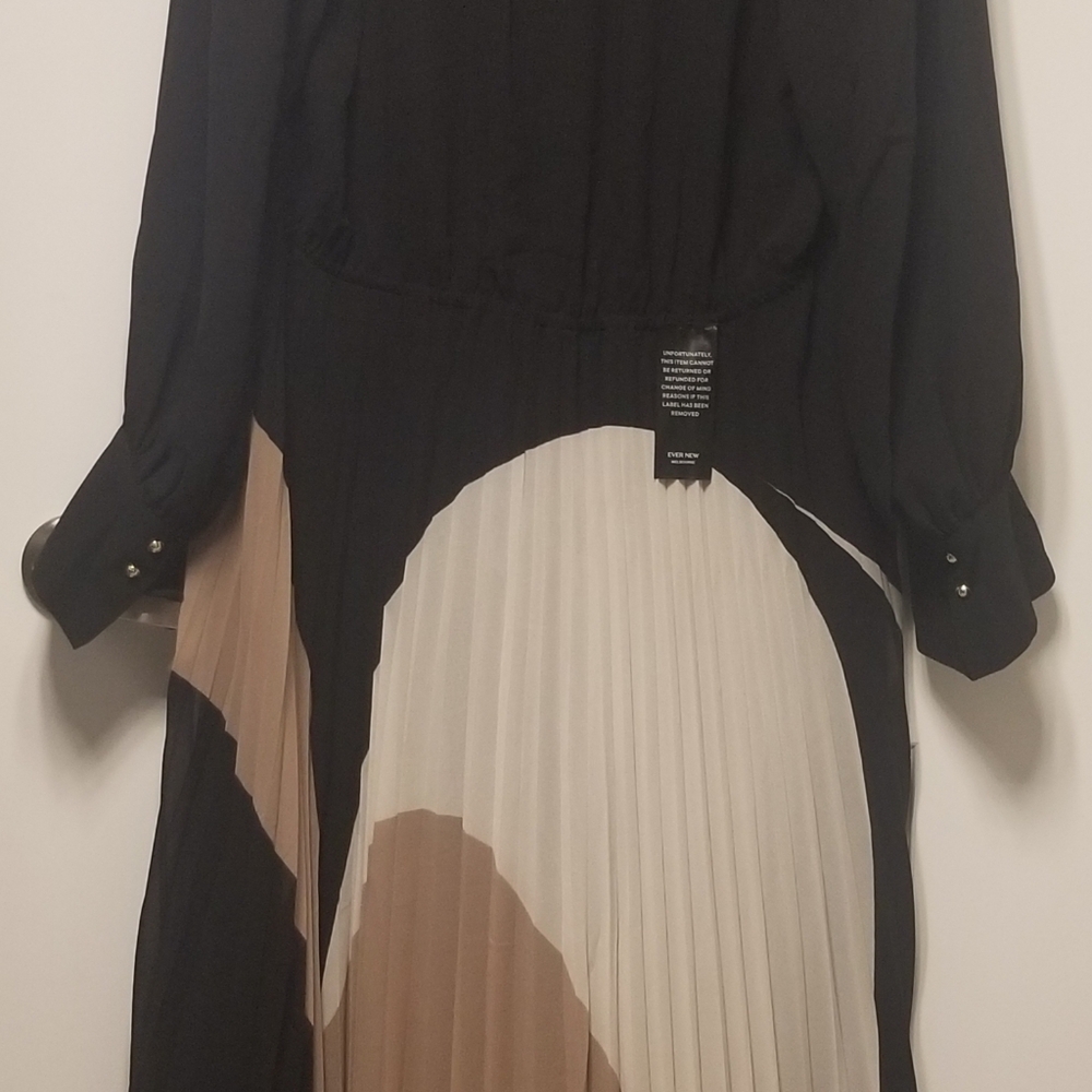 Ever New Pleated Black/Beige V-neckline with an Asymmetrical Hemline Dress s16 - Picture 5 of 12